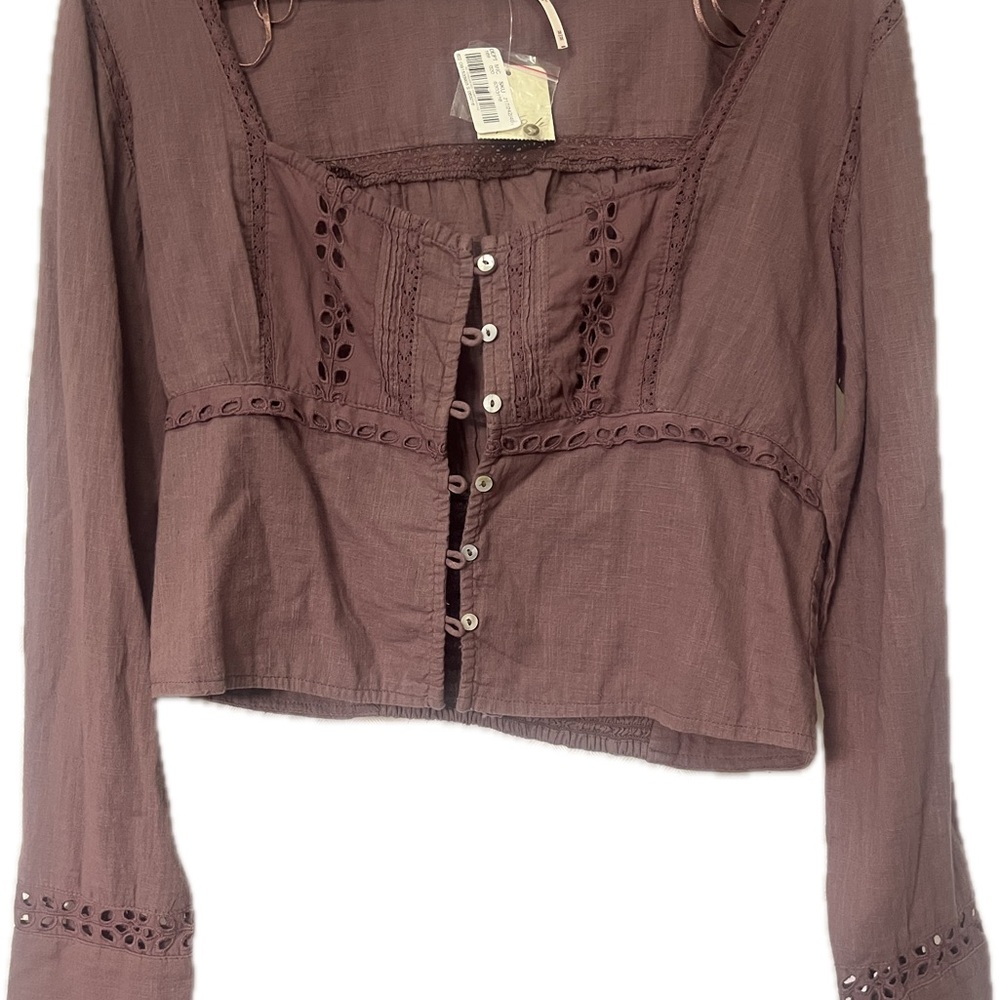 Free People Joi Blouse Roan Rogue Eyelet Crop size medium